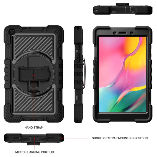 For Samsung Galaxy Tab A 8.0 2019 T290 360 Degree Rotation Contrast Color Shockproof Silicone + PC Case with Holder & Hand Grip Strap & Shoulder Strap(Black) by buy2fix