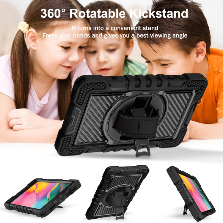 For Samsung Galaxy Tab A 8.0 2019 T290 360 Degree Rotation Contrast Color Shockproof Silicone + PC Case with Holder & Hand Grip Strap & Shoulder Strap(Black) - Other Galaxy Tab PC by buy2fix | Online Shopping UK | buy2fix