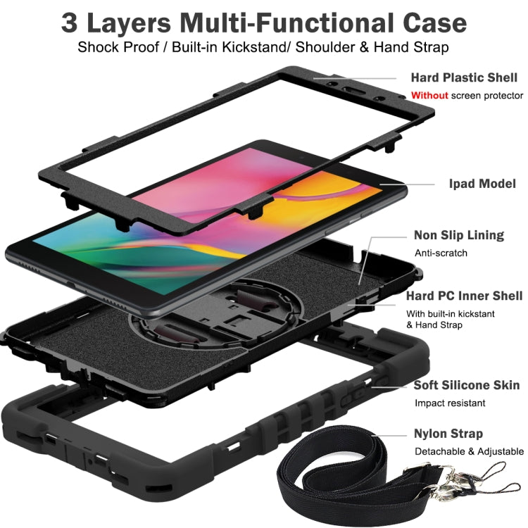 For Samsung Galaxy Tab A 8.0 2019 T290 360 Degree Rotation Contrast Color Shockproof Silicone + PC Case with Holder & Hand Grip Strap & Shoulder Strap(Black) - Other Galaxy Tab PC by buy2fix | Online Shopping UK | buy2fix