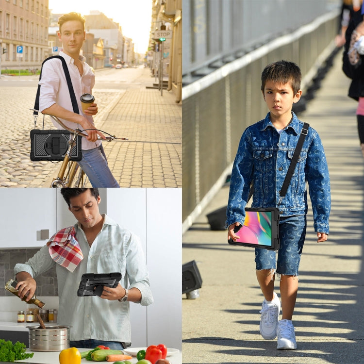 For Samsung Galaxy Tab A 8.0 2019 T290 360 Degree Rotation Contrast Color Shockproof Silicone + PC Case with Holder & Hand Grip Strap & Shoulder Strap(Black) - Other Galaxy Tab PC by buy2fix | Online Shopping UK | buy2fix