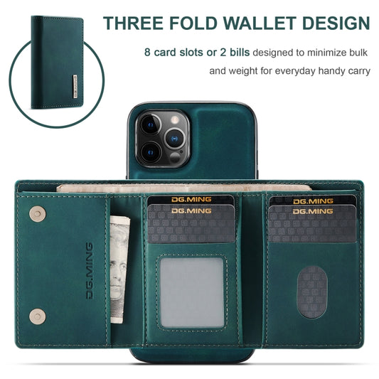 For iPhone 12 / 12 Pro DG.MING M1 Series 3-Fold Multi Card Wallet + Magnetic Back Cover Shockproof Case with Holder Function(Green) by DG.MING