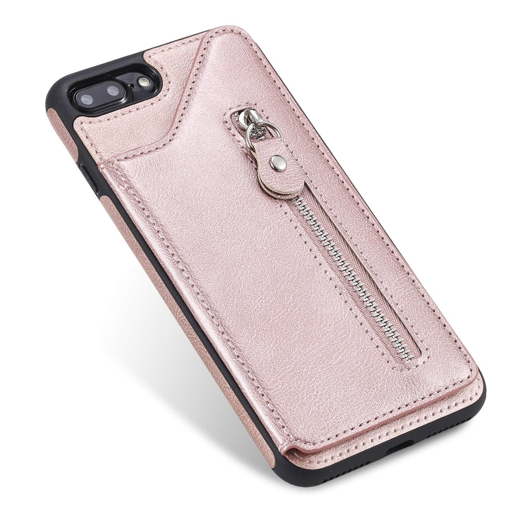 For iPhone 8 Plus / 7 Plus Solid Color Double Buckle Zipper Shockproof Protective Case(Rose Gold) - More iPhone Cases by buy2fix | Online Shopping UK | buy2fix