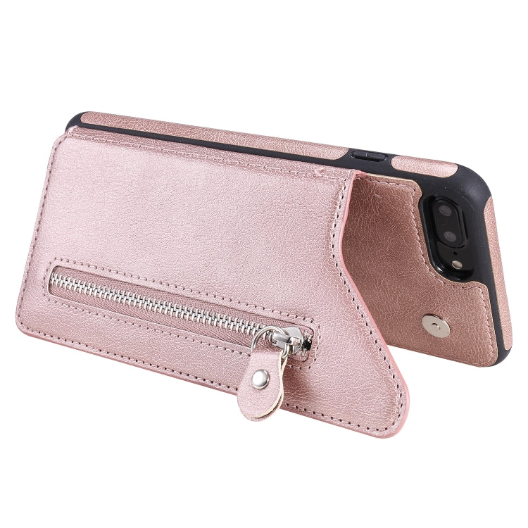 For iPhone 8 Plus / 7 Plus Solid Color Double Buckle Zipper Shockproof Protective Case(Rose Gold) - More iPhone Cases by buy2fix | Online Shopping UK | buy2fix