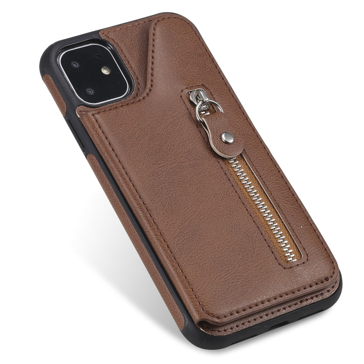 For iPhone 11 Solid Color Double Buckle Zipper Shockproof Protective Case(Brown) - iPhone 11 Cases by buy2fix | Online Shopping UK | buy2fix