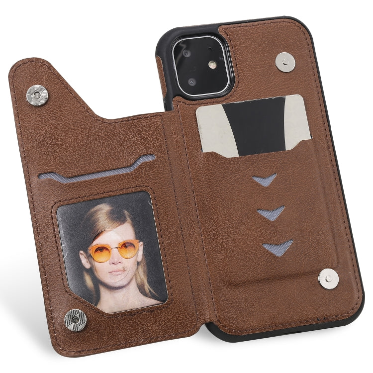 For iPhone 11 Solid Color Double Buckle Zipper Shockproof Protective Case(Brown) - iPhone 11 Cases by buy2fix | Online Shopping UK | buy2fix