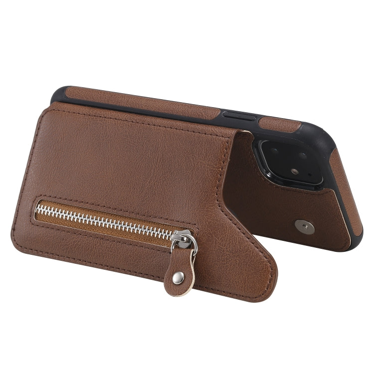 For iPhone 11 Solid Color Double Buckle Zipper Shockproof Protective Case(Brown) - iPhone 11 Cases by buy2fix | Online Shopping UK | buy2fix