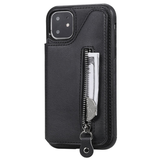For iPhone 11 Solid Color Double Buckle Zipper Shockproof Protective Case(Black) by buy2fix