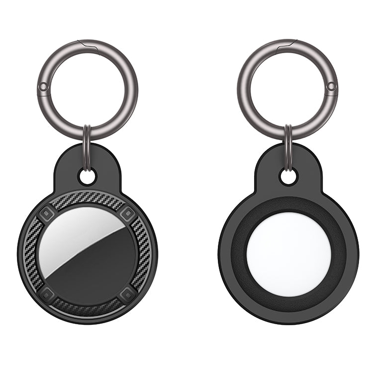 Round Shape Carbon Fiber Anti-fall Case with Keychain Ring for AirTag(Black) - Key Chain Series by buy2fix | Online Shopping UK | buy2fix