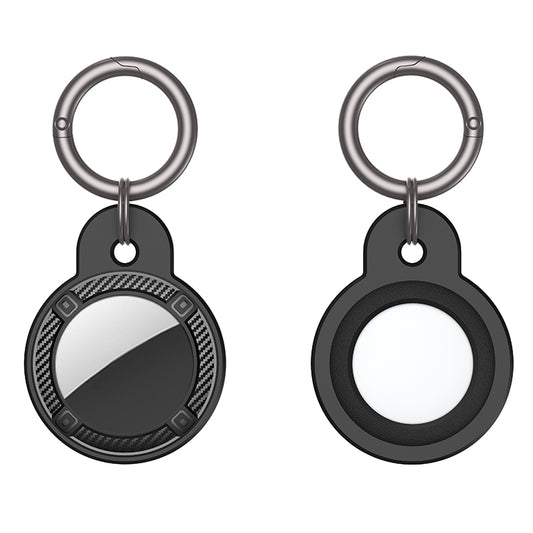 Round Shape Carbon Fiber Anti-fall Case with Keychain Ring for AirTag(Black) by buy2fix