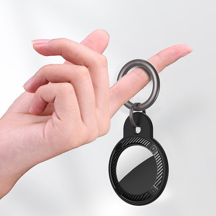 Round Shape Carbon Fiber Anti-fall Case with Keychain Ring for AirTag(Black) - Key Chain Series by buy2fix | Online Shopping UK | buy2fix