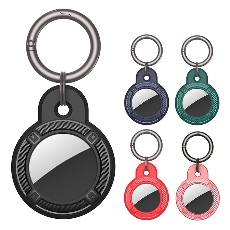 Round Shape Carbon Fiber Anti-fall Case with Keychain Ring for AirTag(Green) by buy2fix