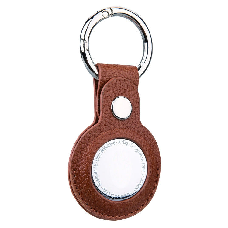 Litchi Texture Leather Protective Case with Key Ring for AirTag(Brown) - Other by buy2fix | Online Shopping UK | buy2fix