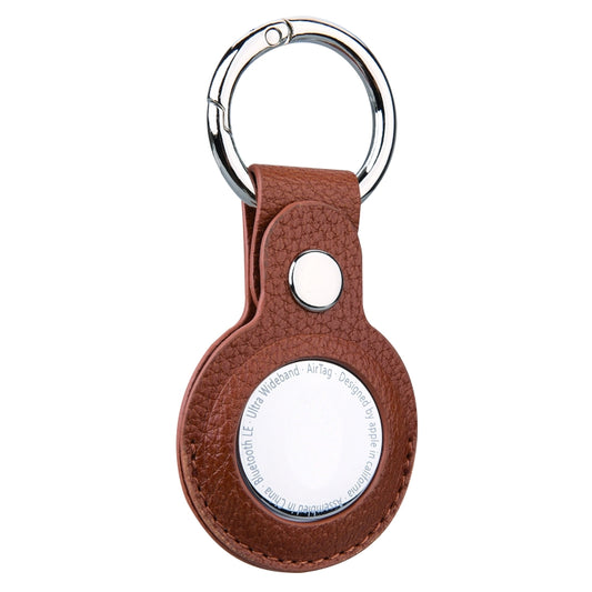 Litchi Texture Leather Protective Case with Key Ring for AirTag(Brown) by buy2fix