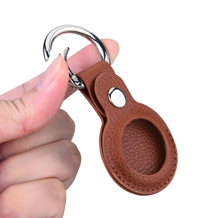 Litchi Texture Leather Protective Case with Key Ring for AirTag(Brown) - Other by buy2fix | Online Shopping UK | buy2fix