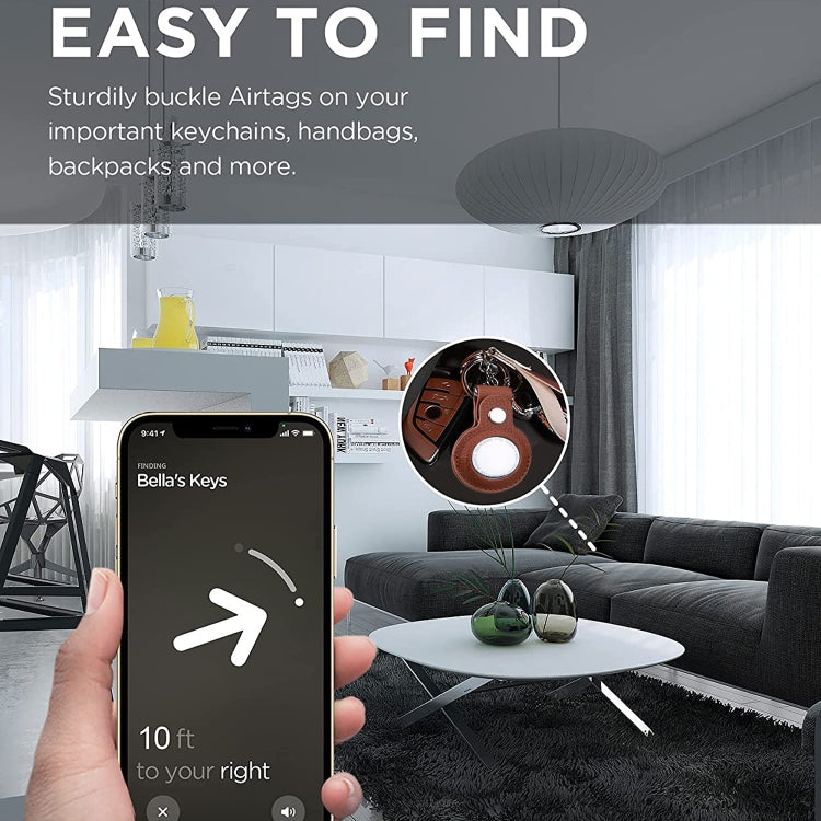 Litchi Texture Leather Protective Case with Key Ring for AirTag(Brown) - Other by buy2fix | Online Shopping UK | buy2fix