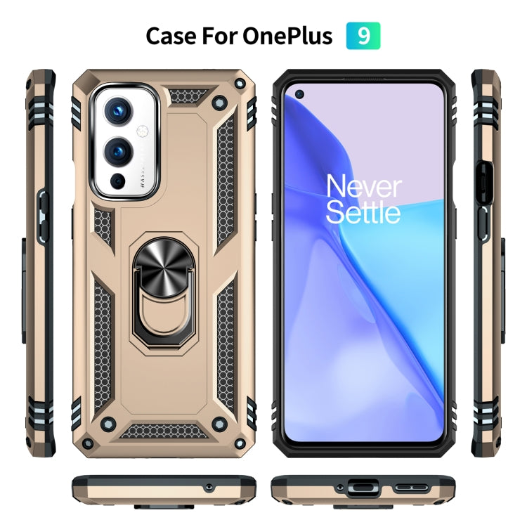 For OnePlus 9 Shockproof TPU + PC Protective Case with 360 Degree Rotating Holder(Gold) - OnePlus Cases by buy2fix | Online Shopping UK | buy2fix