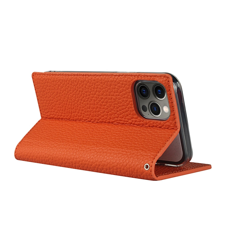 For iPhone 12 / 12 Pro Litchi Genuine Leather Phone Case(Orange) - iPhone 12 / 12 Pro Cases by buy2fix | Online Shopping UK | buy2fix