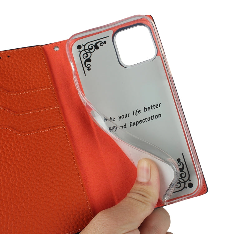 For iPhone 12 / 12 Pro Litchi Genuine Leather Phone Case(Orange) - iPhone 12 / 12 Pro Cases by buy2fix | Online Shopping UK | buy2fix