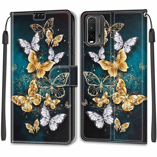 For Xiaomi Redmi 9 Power/Note 9 4G Voltage Coloured Drawing Magnetic Clasp Horizontal Flip PU Leather Case with Holder & Card Slots(C20 Gold Silver Flying Butterflies) by buy2fix