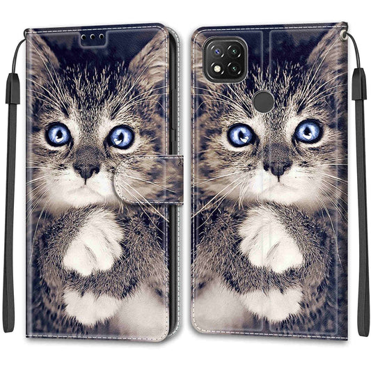For Xiaomi Redmi 9C Voltage Coloured Drawing Magnetic Clasp Horizontal Flip PU Leather Case with Holder & Card Slots(C02 Fork Hand White Claw Cat) by buy2fix