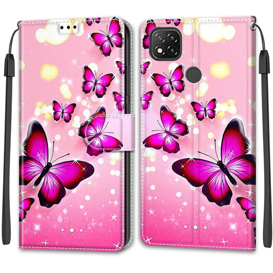 For Xiaomi Redmi 9C Voltage Coloured Drawing Magnetic Clasp Horizontal Flip PU Leather Case with Holder & Card Slots(C03 Gradient Pink Flying Butterflies) by buy2fix