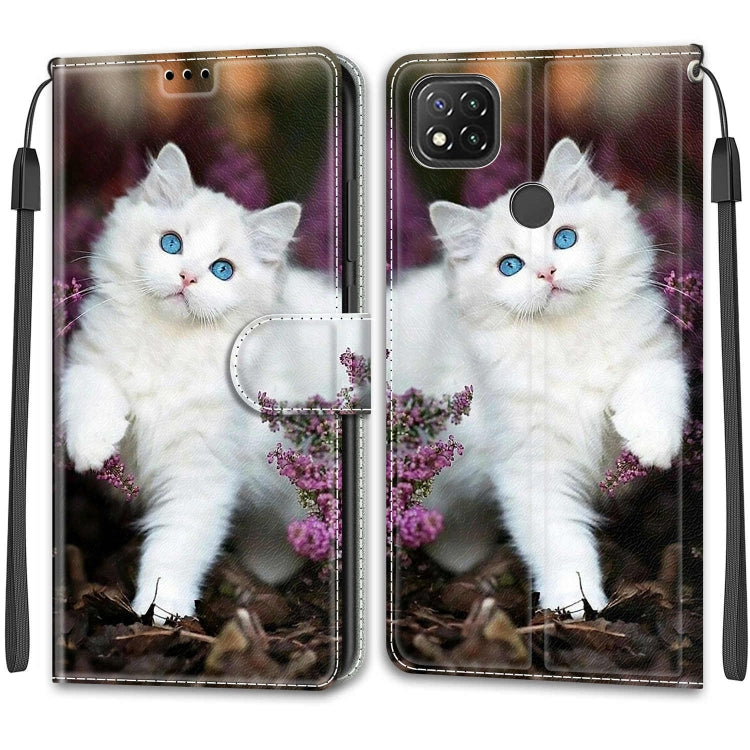 For Xiaomi Redmi 9C Voltage Coloured Drawing Magnetic Clasp Horizontal Flip PU Leather Case with Holder & Card Slots(C08 Flower Bush Big White Cat) - Xiaomi Cases by buy2fix | Online Shopping UK | buy2fix