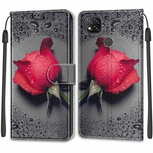 For Xiaomi Redmi 9C Voltage Coloured Drawing Magnetic Clasp Horizontal Flip PU Leather Case with Holder & Card Slots(C14 Black Water Drop Rose) by buy2fix