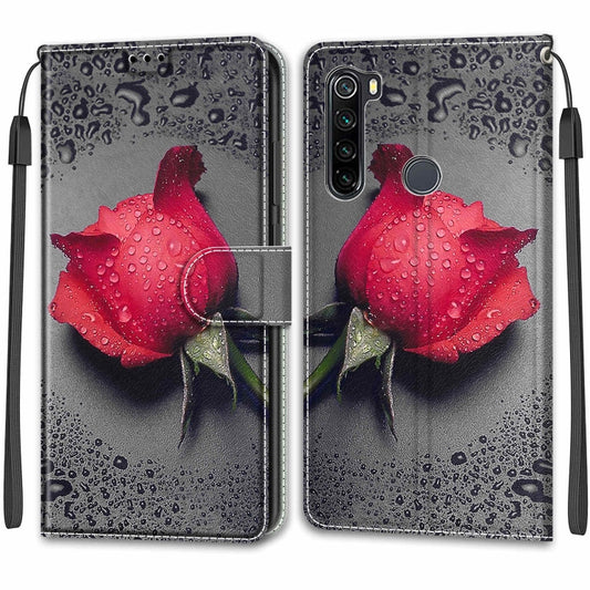 For Xiaomi Redmi Note 8 Voltage Coloured Drawing Magnetic Clasp Horizontal Flip PU Leather Case with Holder & Card Slots(C14 Black Water Drop Rose) by buy2fix