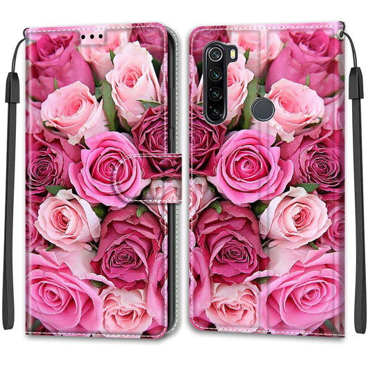 For Xiaomi Redmi Note 8 Voltage Coloured Drawing Magnetic Clasp Horizontal Flip PU Leather Case with Holder & Card Slots(C17 Green Leaf Pink Rose) by buy2fix
