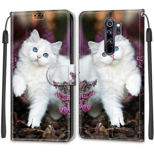 For Xiaomi Redmi Note 8 Pro Voltage Coloured Drawing Magnetic Clasp Horizontal Flip PU Leather Case with Holder & Card Slots(C08 Flower Bush Big White Cat) by buy2fix