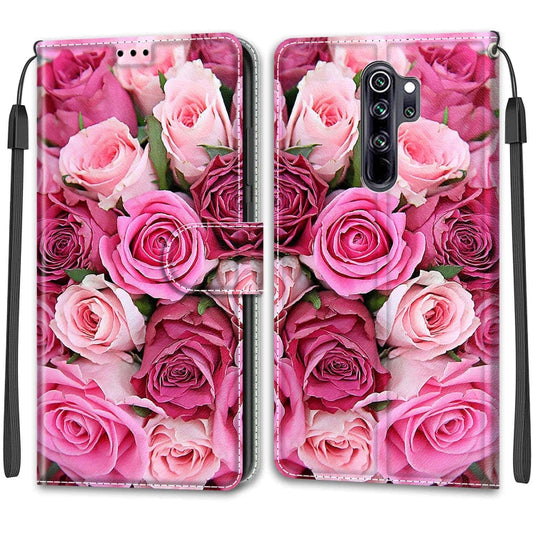 For Xiaomi Redmi Note 8 Pro Voltage Coloured Drawing Magnetic Clasp Horizontal Flip PU Leather Case with Holder & Card Slots(C17 Green Leaf Pink Rose) by buy2fix