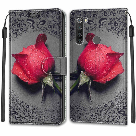 For Xiaomi Redmi Note 8T Voltage Coloured Drawing Magnetic Clasp Horizontal Flip PU Leather Case with Holder & Card Slots(C14 Black Water Drop Rose) by buy2fix