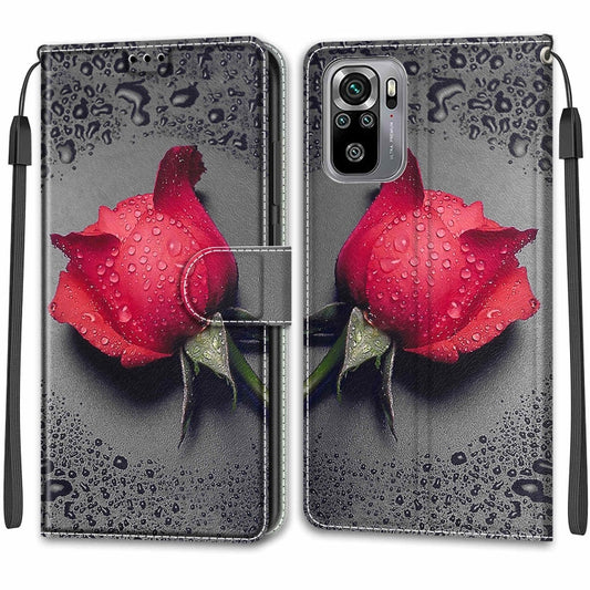 For Xiaomi Redmi Note 10 4G/Note 10S Voltage Coloured Drawing Magnetic Clasp Horizontal Flip PU Leather Case with Holder & Card Slots(C14 Black Water Drop Rose) by buy2fix