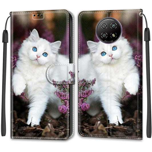 For Xiaomi Redmi Note 9 5G/ 9T Voltage Coloured Drawing Magnetic Clasp Horizontal Flip PU Leather Case with Holder & Card Slots(C08 Flower Bush Big White Cat) by buy2fix
