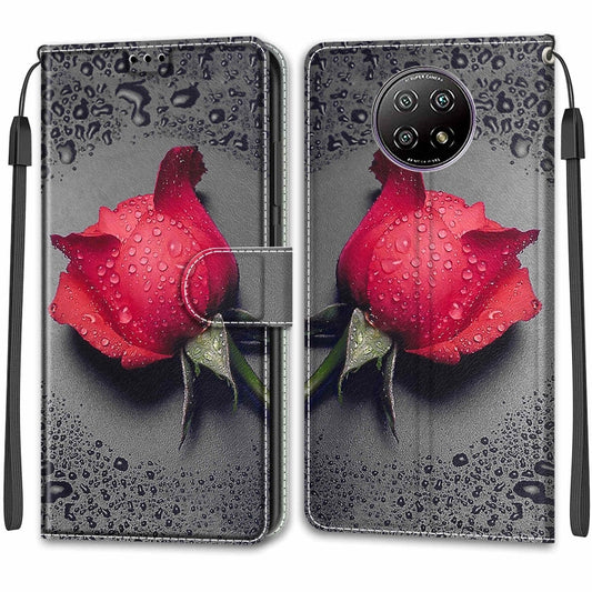 For Xiaomi Redmi Note 9 5G/ 9T Voltage Coloured Drawing Magnetic Clasp Horizontal Flip PU Leather Case with Holder & Card Slots(C14 Black Water Drop Rose) by buy2fix