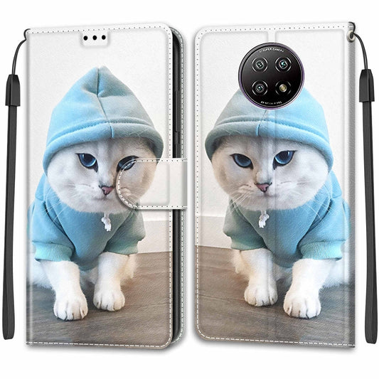 For Xiaomi Redmi Note 9 5G/ 9T Voltage Coloured Drawing Magnetic Clasp Horizontal Flip PU Leather Case with Holder & Card Slots(C15 Blue Sweater White Cat) by buy2fix