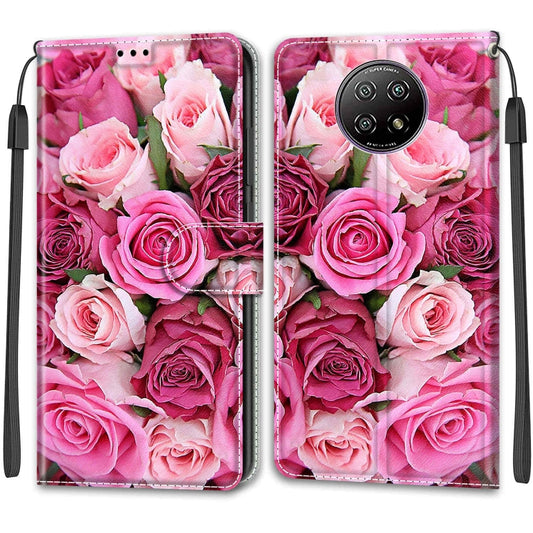 For Xiaomi Redmi Note 9 5G/ 9T Voltage Coloured Drawing Magnetic Clasp Horizontal Flip PU Leather Case with Holder & Card Slots(C17 Green Leaf Pink Rose) by buy2fix