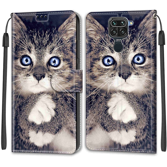 For Xiaomi Redmi Note 9/Redmi 10X 4G Voltage Coloured Drawing Magnetic Clasp Horizontal Flip PU Leather Case with Holder & Card Slots(C02 Fork Hand White Claw Cat) by buy2fix