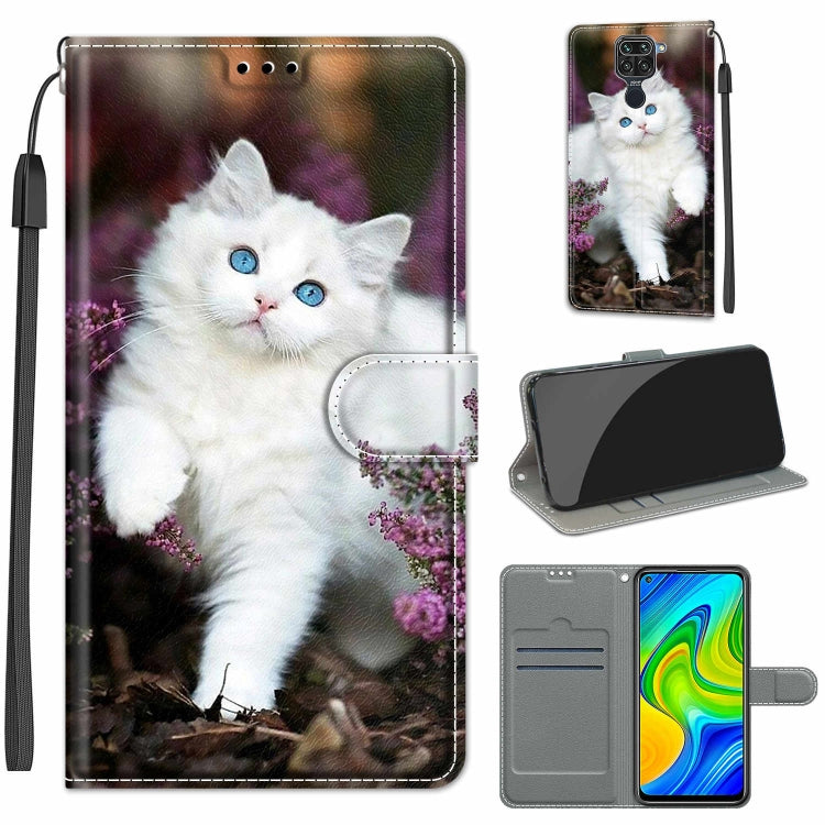 For Xiaomi Redmi Note 9/Redmi 10X 4G Voltage Coloured Drawing Magnetic Clasp Horizontal Flip PU Leather Case with Holder & Card Slots(C08 Flower Bush Big White Cat) - Xiaomi Cases by buy2fix | Online Shopping UK | buy2fix