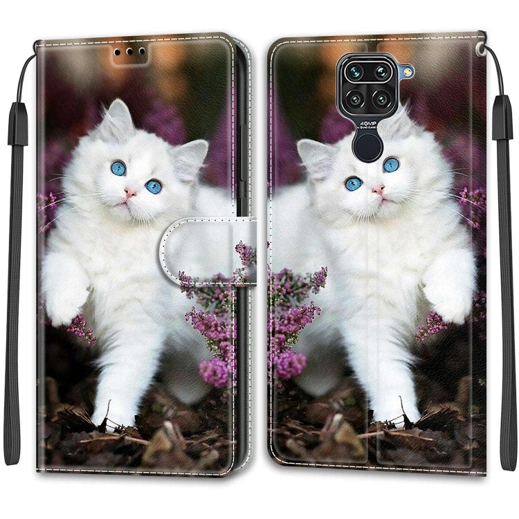 For Xiaomi Redmi Note 9/Redmi 10X 4G Voltage Coloured Drawing Magnetic Clasp Horizontal Flip PU Leather Case with Holder & Card Slots(C08 Flower Bush Big White Cat) - Xiaomi Cases by buy2fix | Online Shopping UK | buy2fix