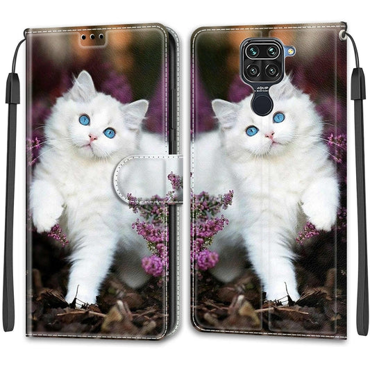 For Xiaomi Redmi Note 9/Redmi 10X 4G Voltage Coloured Drawing Magnetic Clasp Horizontal Flip PU Leather Case with Holder & Card Slots(C08 Flower Bush Big White Cat) by buy2fix