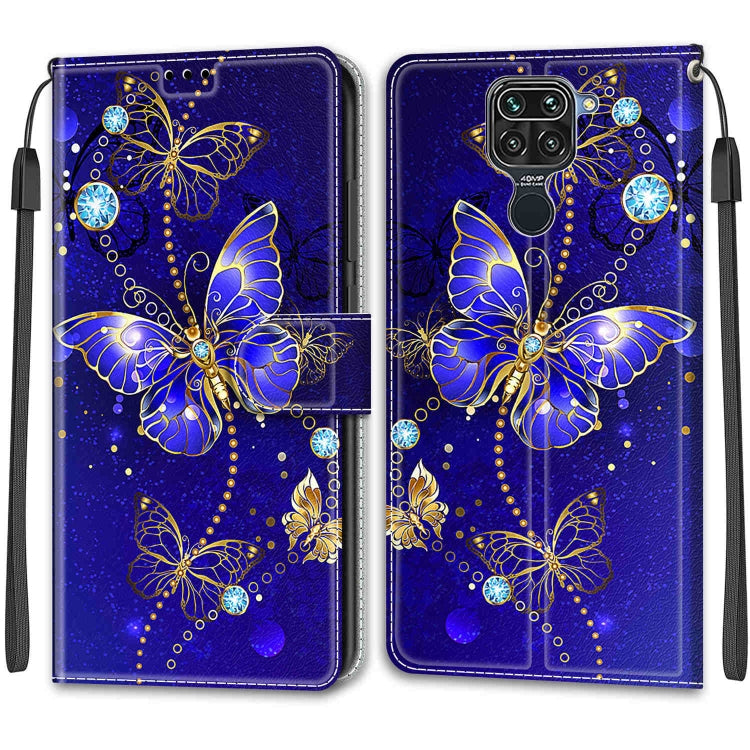 For Xiaomi Redmi Note 9/Redmi 10X 4G Voltage Coloured Drawing Magnetic Clasp Horizontal Flip PU Leather Case with Holder & Card Slots(C11 Blue Golden Chain Butterflies) - Xiaomi Cases by buy2fix | Online Shopping UK | buy2fix