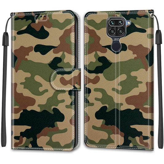 For Xiaomi Redmi Note 9/Redmi 10X 4G Voltage Coloured Drawing Magnetic Clasp Horizontal Flip PU Leather Case with Holder & Card Slots(C12 Green Yellow Camouflage) by GKK