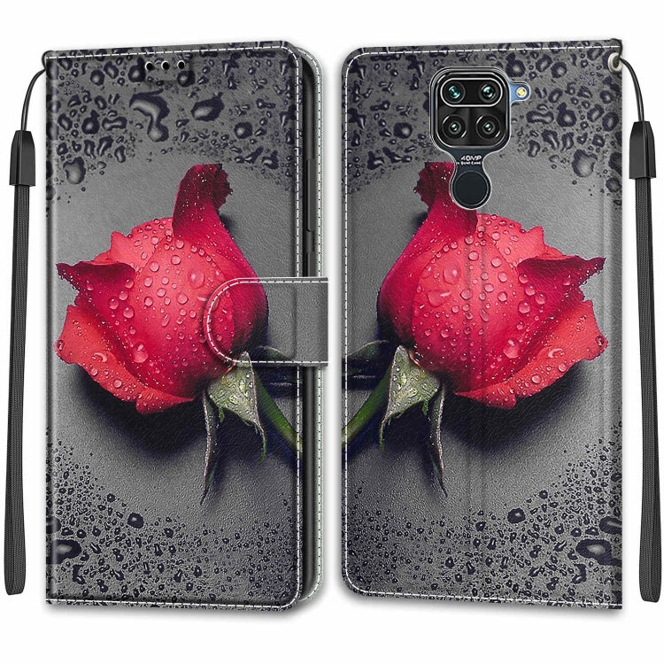 For Xiaomi Redmi Note 9/Redmi 10X 4G Voltage Coloured Drawing Magnetic Clasp Horizontal Flip PU Leather Case with Holder & Card Slots(C14 Black Water Drop Rose) - Xiaomi Cases by buy2fix | Online Shopping UK | buy2fix