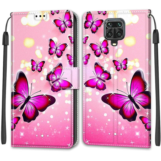 For Xiaomi Redmi Note 9S/9 Pro Voltage Coloured Drawing Magnetic Clasp Horizontal Flip PU Leather Case with Holder & Card Slots(C03 Gradient Pink Flying Butterflies) by buy2fix