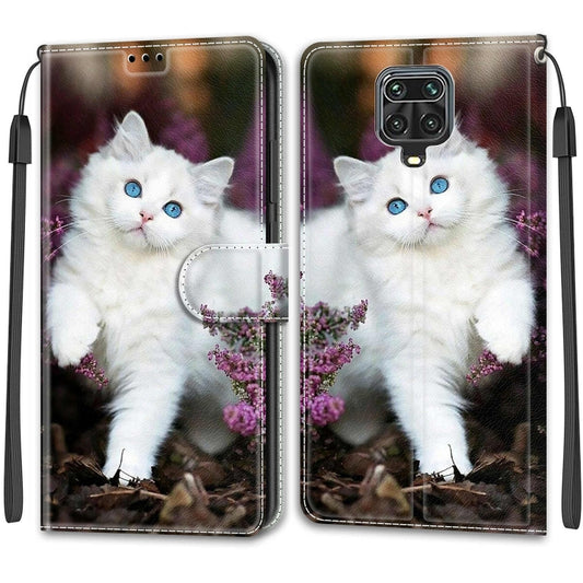 For Xiaomi Redmi Note 9S/9 Pro Voltage Coloured Drawing Magnetic Clasp Horizontal Flip PU Leather Case with Holder & Card Slots(C08 Flower Bush Big White Cat) by buy2fix