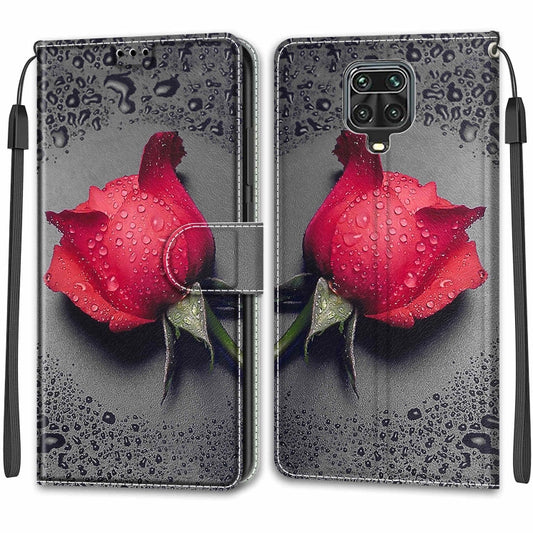 For Xiaomi Redmi Note 9S/9 Pro Voltage Coloured Drawing Magnetic Clasp Horizontal Flip PU Leather Case with Holder & Card Slots(C14 Black Water Drop Rose) by buy2fix