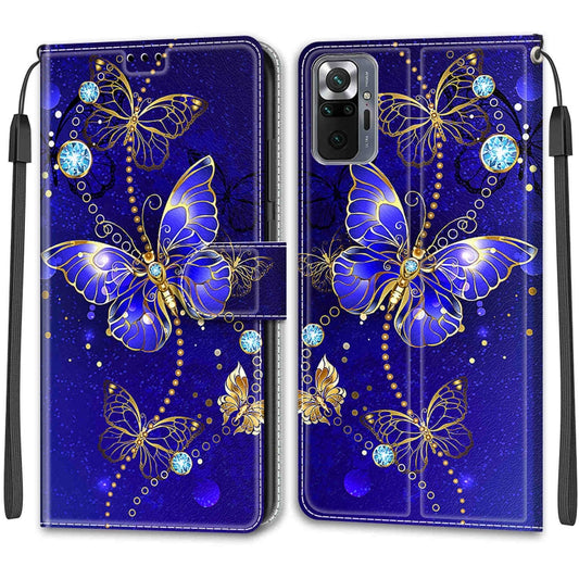 For Xiaomi Redmi Note 10 Pro Max/10 Pro Voltage Coloured Drawing Magnetic Clasp Horizontal Flip PU Leather Case with Holder & Card Slots(C11 Blue Golden Chain Butterflies) by buy2fix