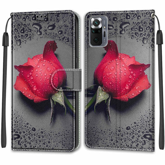 For Xiaomi Redmi Note 10 Pro Max/10 Pro Voltage Coloured Drawing Magnetic Clasp Horizontal Flip PU Leather Case with Holder & Card Slots(C14 Black Water Drop Rose) by buy2fix