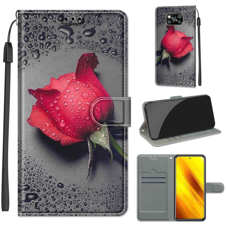 For Xiaomi Poco X3 NFC Voltage Coloured Drawing Magnetic Clasp Horizontal Flip PU Leather Case with Holder & Card Slots(C14 Black Water Drop Rose) - Xiaomi Cases by buy2fix | Online Shopping UK | buy2fix
